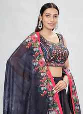 Navy Blue Art Silk Thread and Hand Work